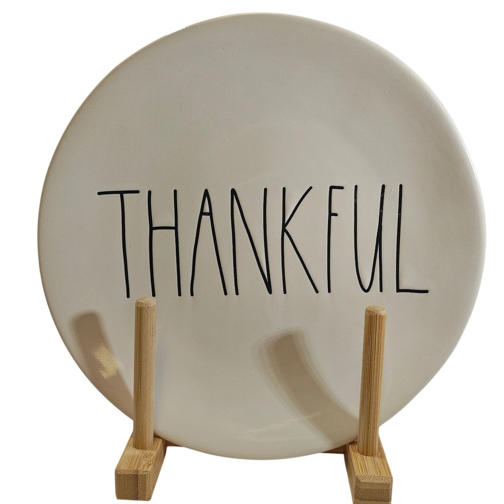 Rae Dunn Thankful Dinner Plate White Ceramic Artisan Collection by Magenta 8"